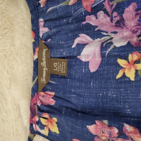 Tommy Bahama Blue Tropical Orchids Floral Linen Dress L - Picture 9 of 14